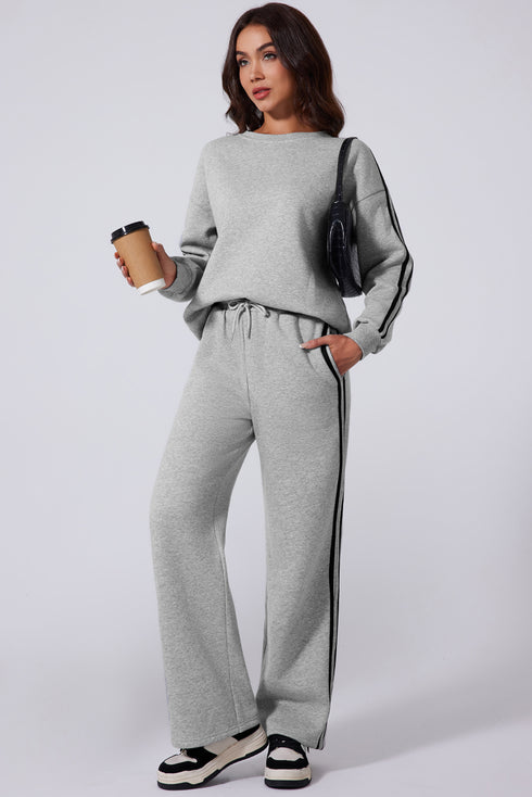 Side Striped Round Neck Top and Pants Active Set - Odaingerous